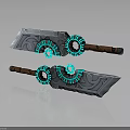 Fantasy Swords With Intricate Gear Design Green Glowing Elements And Brown Handles