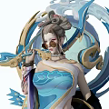 Game And Movie Character Female With High Bun Hair Golden Glasses Blue Cloud Pattern Costume
