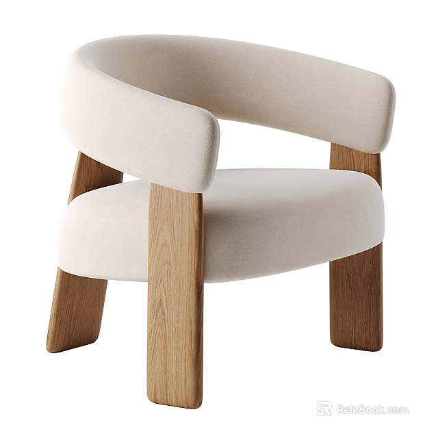 Modern Upholstered Accent Chair With Curved Armrest And Wooden Legs Design 3d model 