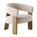 Modern Upholstered Accent Chair With Curved Armrest And Wooden Legs Design