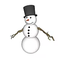Snowman Garden Ornament in Snowy Landscape with Black Top Hat Carrot Nose and Stick Arms
