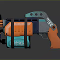 Futuristic Orange And Teal Weapon Pistol With Straps And Tank Design