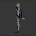 Fantasy Warrior Character With Silver Armor Red Cape And Sword Design 3d model