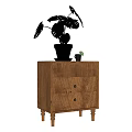 Wooden Entryway Cabinet Sideboard With Drawers And Decorative Plants On Top