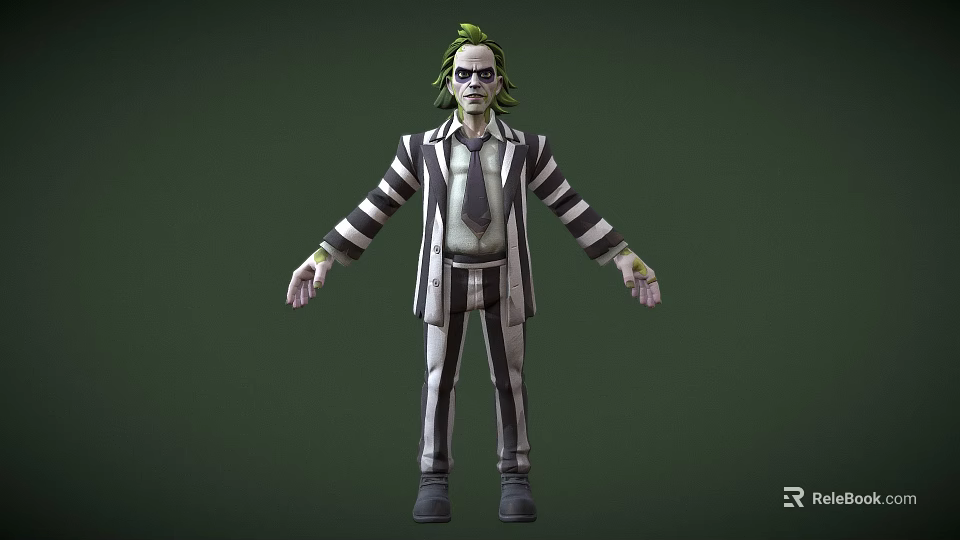 3D Character Design With Green Hair Sunglasses And Black White Striped Suit 3d model 