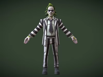 3D Character Design With Green Hair Sunglasses And Black White Striped Suit 3d model
