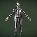 3D Character Design With Green Hair Sunglasses And Black White Striped Suit