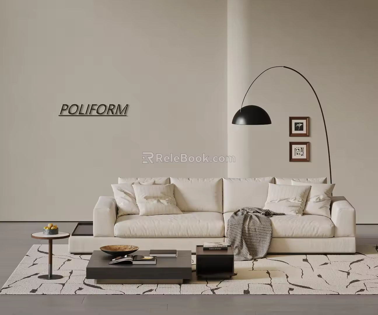 poliform modern double sofa coffee table combination fabric double sofa antique style three-person sofa floor lamp carpet 3d model