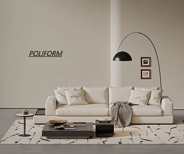 poliform modern double sofa coffee table combination fabric double sofa antique style three-person sofa floor lamp carpet 3d model