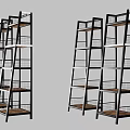 Tall Multi Tiered Shelving Unit With Black Frame And Wooden Wire Racks