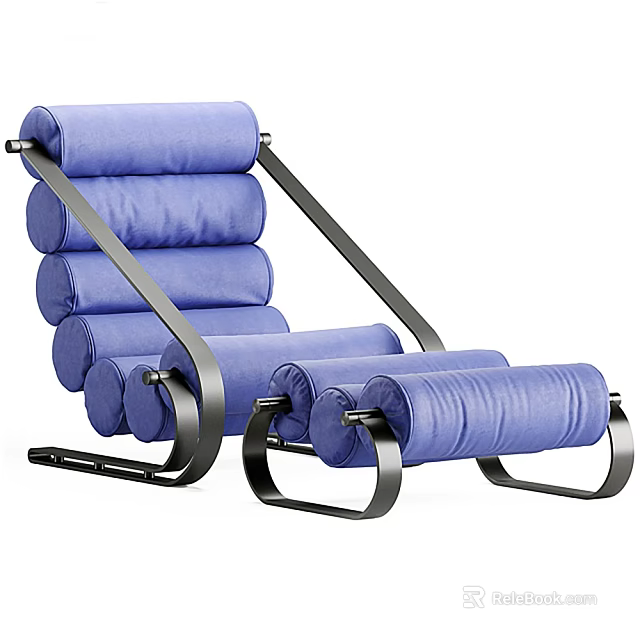 Modern Blue Rolled Cushions Lounge Chair With Metal Frame And Comfortable Design 3d model 