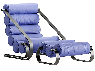Modern Blue Rolled Cushions Lounge Chair With Metal Frame And Comfortable Design 3d model