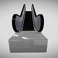 Sleek Modern Escalator Design With Black Steps Transparent Handrails And Reflective Surface