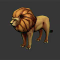 3D Lion Character Model With Detailed Orange Mane Standing On Dark Reflective Surface 3d model