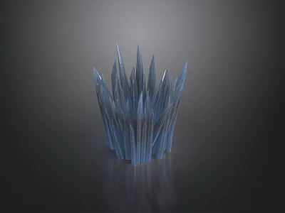 Blue Icy Crystal Spike Shaped Floor Stack On Black Reflective Background Surface 3d model