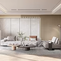 Modern Living Room with Gray Wall Design Beige Sofa Coffee Table and Natural Light