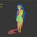 Game Movie Character With Green Long Hair White Dress Flowing Ribbon And Green High Heels