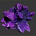 Shiny Purple Crystal Cluster With Multiple Pointed Tips On Purple Base Against Dark Background