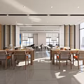 Modern Restaurant Open Layout With Bright Space Large Windows Dining Tables And Chairs