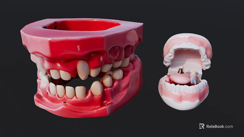 Dental Model Ornament Decorative Figurine Set With Red Pink Tooth Structure And Small Figurines Inside 3d model 