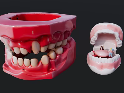 Dental Model Ornament Decorative Figurine Set With Red Pink Tooth Structure And Small Figurines Inside 3d model