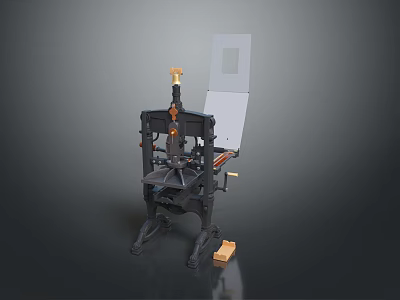 Manual Press Machine With Black Metal Frame Yellow Components Wooden Block And Dark Background 3d model