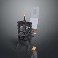 Manual Press Machine With Black Metal Frame Yellow Components Wooden Block And Dark Background