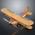 Vintage Yellow And Red Biplane Model With Detailed Propeller And Wings