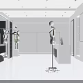 Modern Clothing Store Interior Design With Hangers Displays And Green Plants