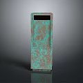 Architectural Vertical Building Component With Teal Rusty Weathered Texture And Rectangular Top Opening
