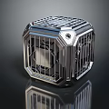 Shiny Metallic Cubic Structure With Grid Pattern Frame And Glossy Surface Details