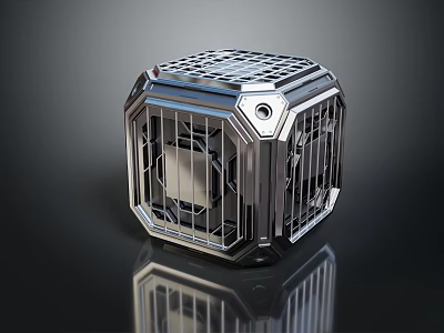 Shiny Metallic Cubic Structure With Grid Pattern Frame And Glossy Surface Details 3d model