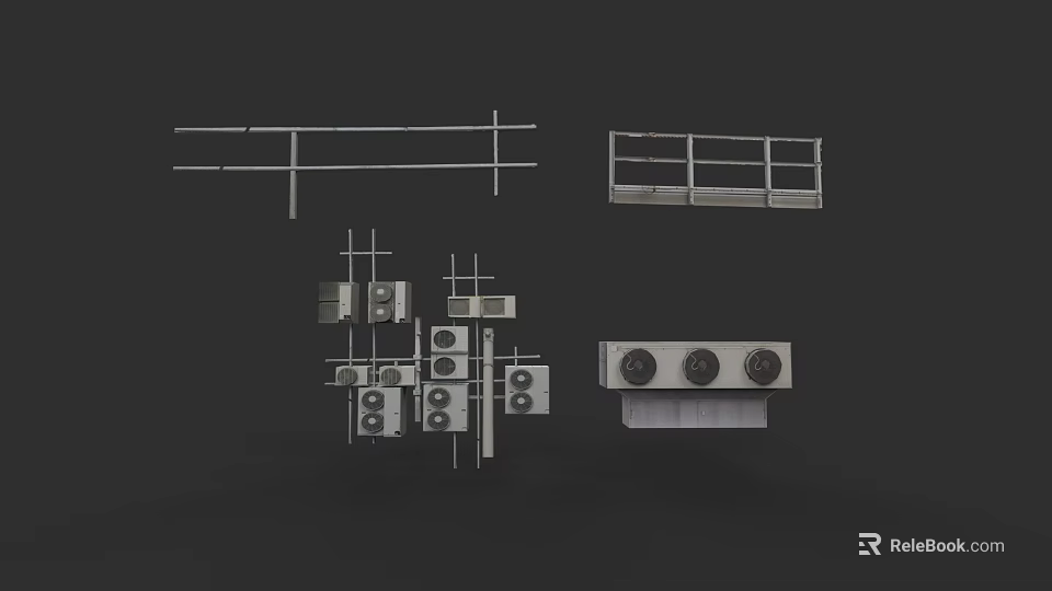 Modern Air Conditioner Fan Design With Grille Panels Control Units And Mounting Brackets 3d model 