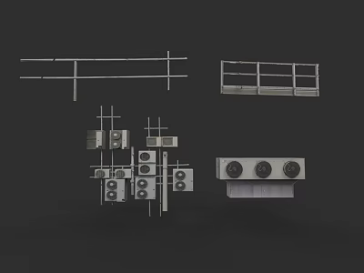Modern Air Conditioner Fan Design With Grille Panels Control Units And Mounting Brackets 3d model