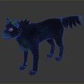 Black Wolf 3D Character Model With Green Eyes And Spiked Ears