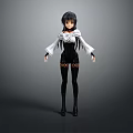 3D Anime Game Character With Black Long Hair White Top And Leg Straps