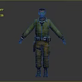 Digital Rendering Male Character Wearing Green Jacket Brown Pants Utility Belt Tool Pouch Standing Pose