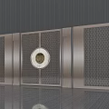 Modern Entrance Door With Metal Lattice Panels And Circular Central Motif