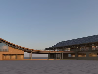 Modern Tourist Center Featuring Curved Roof Brick Structure Large Windows And Open Plaza 3d model