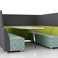 Modern Booth Sofa Set With Black Back Green Seats Patterned Upholstery And White Table 3d model