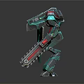 Detailed Green Mechanical Robot Model With Shield And Sword Accessory