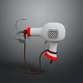 White Hair Dryer 3D Model With Red Accents Brown Cord And Simple Design