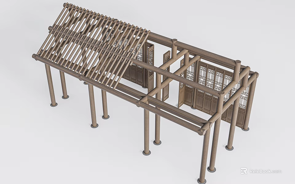 Industrial Equipment Steel Frame Structure With Columns Beams And Grid Windows 3d model 