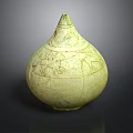 Gourd Shaped Yellowish Green Sculpture Carving With Intricate Decorative Patterns
