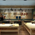 Kindergarten Craft Activity Room With Wooden Worktables Tool Wall And Pendant Lights