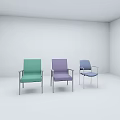 Three Colorful Armchairs with Green Purple Blue Upholstery and Metal Frames in White Room