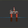 Offshore Oil Drilling Platform with Red Pillars and Industrial Equipment in Marine Environment