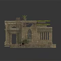 Modern Scene Featuring Ancient Stone Ruins Arches Columns And Mossy Plants