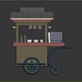 Mobile Food Cart With Gray Roof Red Trim Pink Countertop And Blue Wheels