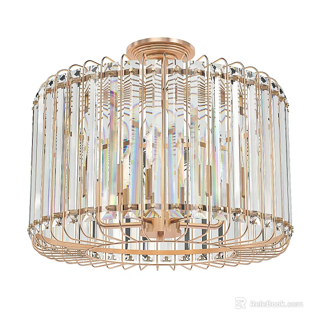 Elegant Modern Luxury Chandelier With Golden Frame And Transparent Crystal Bars 3d model 